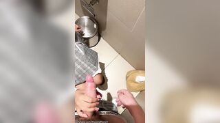 18 years old Asian girl sucked my in public restroom, HUGE cumshot on her face