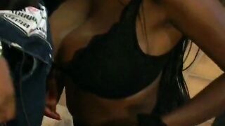 Sexy ass black maid titty fucks a dude's dick and rides it