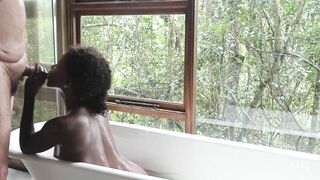 Romantic bath in the jungle after a night of hard partying
