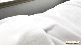 Sharing a bed with my sisters best friend - she takes her first big dick
