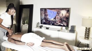 Big Booty Masseuse Helps Big Dick Client Relieve His Stress