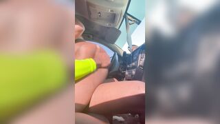 Smoking, sucking nippings and bouncing on his dick in the truck