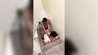 He nutted all over my fat pussy on the stairs