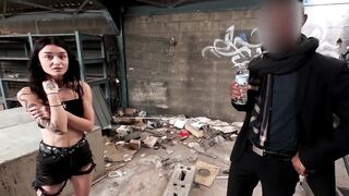 Gothic squatter girl cheats on her boyfriend and gets pounded by two blacks in their property !!!